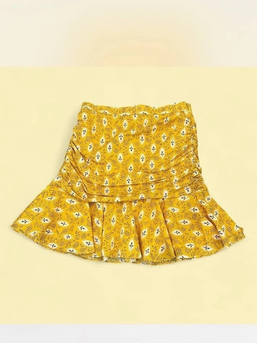 Veronica Beard Taras Botanical Ikat Skirt Floral Mini Skirt in Yellow & White